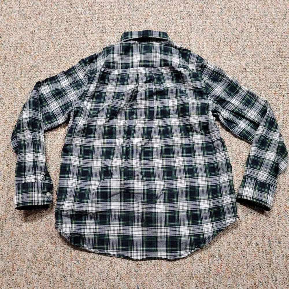 Ralph Lauren Shirt Boy Medium 10-12 Green Navy White Plaid OCBD Button Down Prep